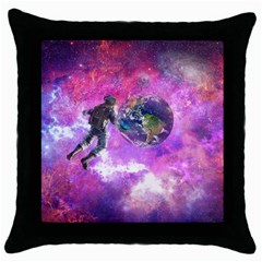 Astronaut Earth Space Planet Fantasy Throw Pillow Case (black) by Ravend