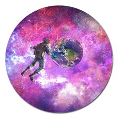 Astronaut Earth Space Planet Fantasy Magnet 5  (round) by Ravend