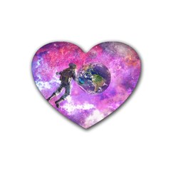 Astronaut Earth Space Planet Fantasy Rubber Coaster (heart) by Ravend