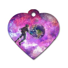 Astronaut Earth Space Planet Fantasy Dog Tag Heart (two Sides) by Ravend