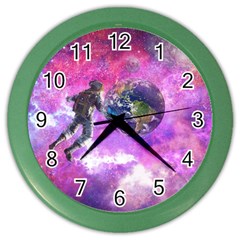 Astronaut Earth Space Planet Fantasy Color Wall Clock by Ravend