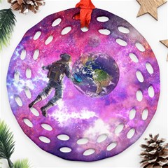 Astronaut Earth Space Planet Fantasy Ornament (round Filigree) by Ravend