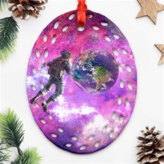 Astronaut Earth Space Planet Fantasy Oval Filigree Ornament (two Sides) by Ravend