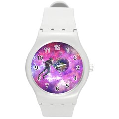 Astronaut Earth Space Planet Fantasy Round Plastic Sport Watch (m) by Ravend