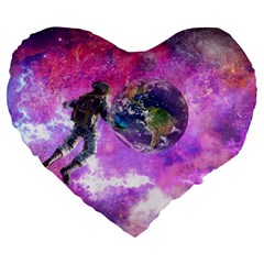 Astronaut Earth Space Planet Fantasy Large 19  Premium Heart Shape Cushions by Ravend