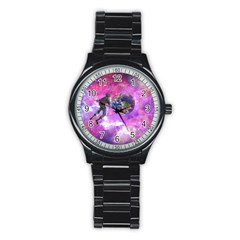 Astronaut Earth Space Planet Fantasy Stainless Steel Round Watch by Ravend