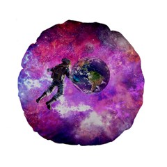 Astronaut Earth Space Planet Fantasy Standard 15  Premium Flano Round Cushions by Ravend