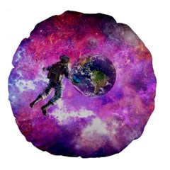 Astronaut Earth Space Planet Fantasy Large 18  Premium Flano Round Cushions by Ravend