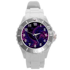 Fractal Mandelbrot Abstract Background Pattern Round Plastic Sport Watch (l) by danenraven