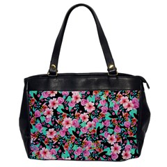 Flower Black Pink Oversize Office Handbag (one Side) by flowerland