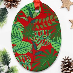 Leaves Pattern Red Green Nature Ornament (oval) by Wegoenart