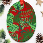 Leaves Pattern Red Green Nature Ornament (Oval) Front