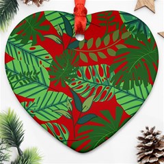 Leaves Pattern Red Green Nature Ornament (heart) by Wegoenart