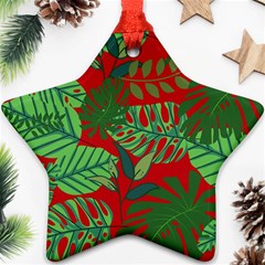 Leaves Pattern Red Green Nature Ornament (star) by Wegoenart