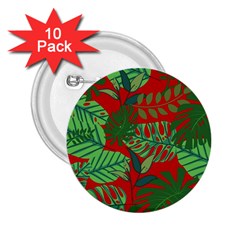 Leaves Pattern Red Green Nature 2 25  Buttons (10 Pack)  by Wegoenart