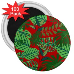 Leaves Pattern Red Green Nature 3  Magnets (100 Pack) by Wegoenart