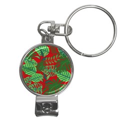 Leaves Pattern Red Green Nature Nail Clippers Key Chain