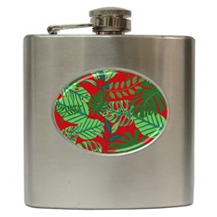 Leaves Pattern Red Green Nature Hip Flask (6 Oz) by Wegoenart