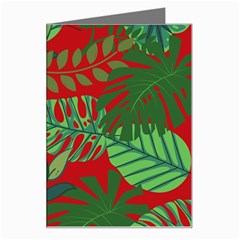 Leaves Pattern Red Green Nature Greeting Card by Wegoenart