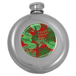 Leaves Pattern Red Green Nature Round Hip Flask (5 oz) Front