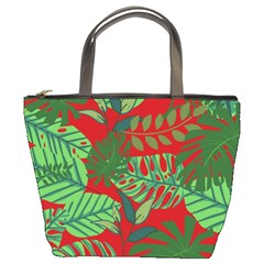 Leaves Pattern Red Green Nature Bucket Bag by Wegoenart