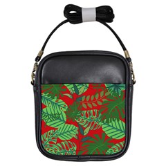 Leaves Pattern Red Green Nature Girls Sling Bag by Wegoenart