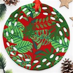 Leaves Pattern Red Green Nature Ornament (Round Filigree) Front