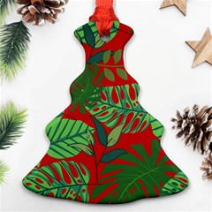 Leaves Pattern Red Green Nature Ornament (christmas Tree)  by Wegoenart