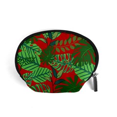 Leaves Pattern Red Green Nature Accessory Pouch (small) by Wegoenart