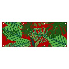 Leaves Pattern Red Green Nature Banner And Sign 8  X 3  by Wegoenart