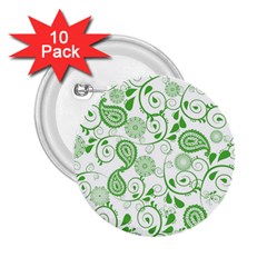 Paisley Floral Green Background 2 25  Buttons (10 Pack)  by Wegoenart