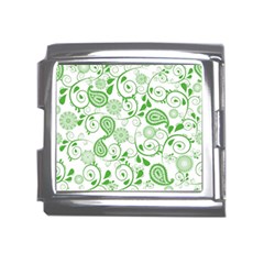 Paisley Floral Green Background Mega Link Italian Charm (18mm)