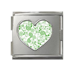 Paisley Floral Green Background Mega Link Heart Italian Charm (18mm)