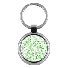 Paisley Floral Green Background Key Chain (round)