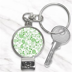 Paisley Floral Green Background Nail Clippers Key Chain