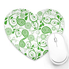 Paisley Floral Green Background Heart Mousepad by Wegoenart