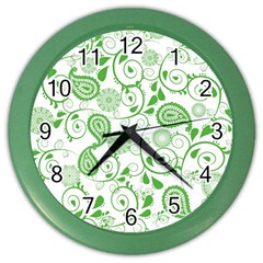 Paisley Floral Green Background Color Wall Clock by Wegoenart