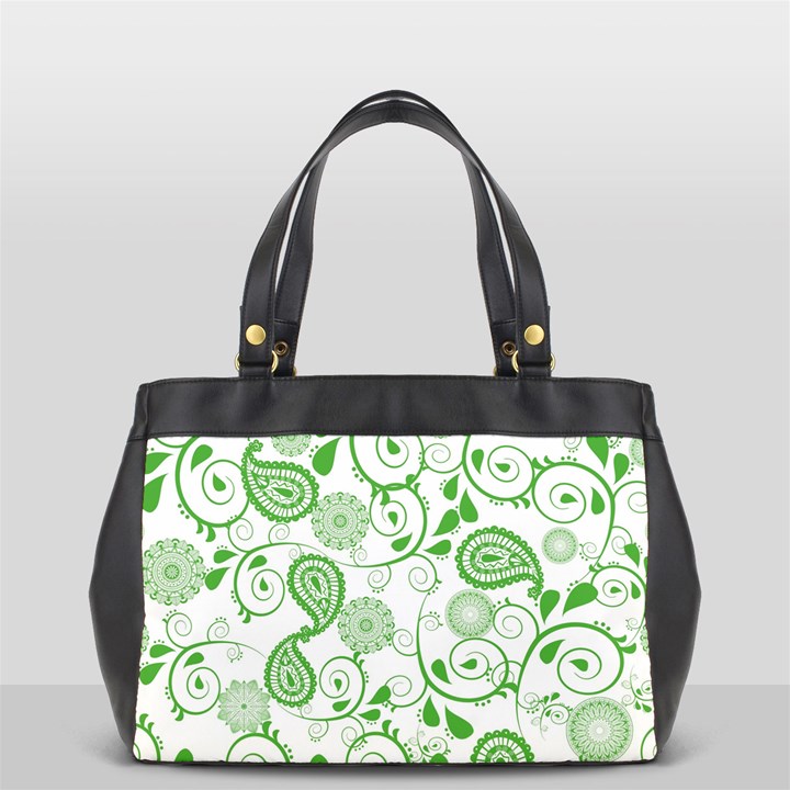 Paisley Floral Green Background Oversize Office Handbag (2 Sides)