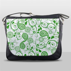 Paisley Floral Green Background Messenger Bag by Wegoenart