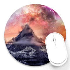 Mountain Cosmos Universe Nature Round Mousepad by Wegoenart