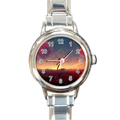 Fantasy World Red Bubbles Landscape Round Italian Charm Watch by Wegoenart