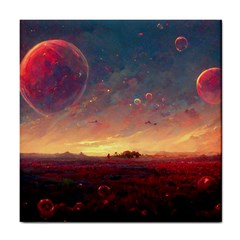 Fantasy World Red Bubbles Landscape Tile Coaster by Wegoenart