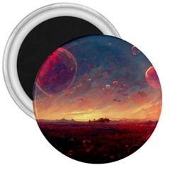 Fantasy World Red Bubbles Landscape 3  Magnets by Wegoenart