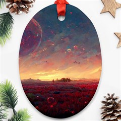 Fantasy World Red Bubbles Landscape Ornament (oval) by Wegoenart