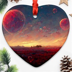 Fantasy World Red Bubbles Landscape Ornament (heart)