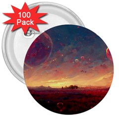 Fantasy World Red Bubbles Landscape 3  Buttons (100 Pack)  by Wegoenart