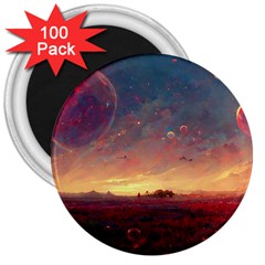 Fantasy World Red Bubbles Landscape 3  Magnets (100 Pack) by Wegoenart