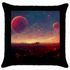 Fantasy World Red Bubbles Landscape Throw Pillow Case (black) by Wegoenart