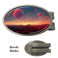 Fantasy World Red Bubbles Landscape Money Clips (oval)  by Wegoenart