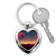 Fantasy World Red Bubbles Landscape Key Chain (heart) by Wegoenart